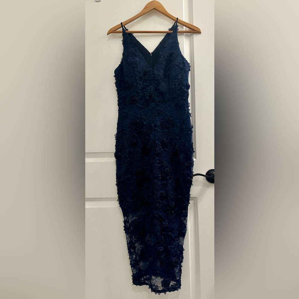 Xscape 3D floral midi dress.